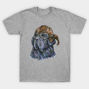 Aviator Newf in Leather Flying Helmet and Goggles T-Shirt